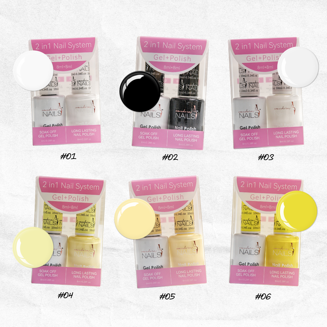 New Adara Duo Gel & Nail Polish – shades #01 to #06