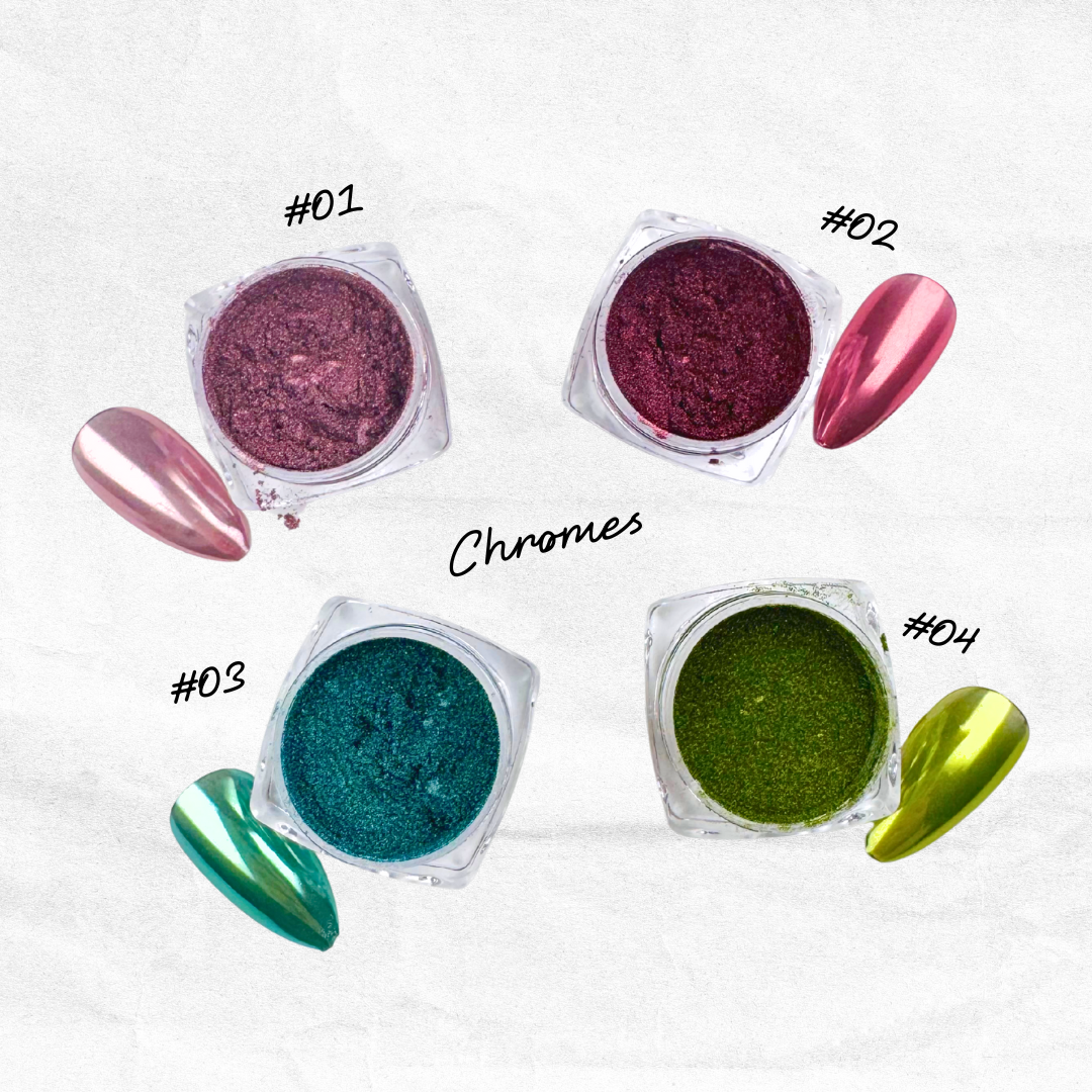 New Adara Chrome Powder – shades #01 to #04