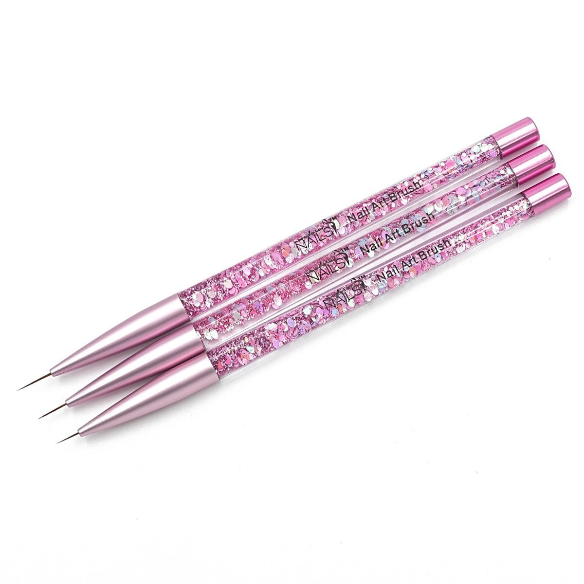 New Adara 3-Piece Gel Brush Set with pink glitter handle – nail art liner brushes