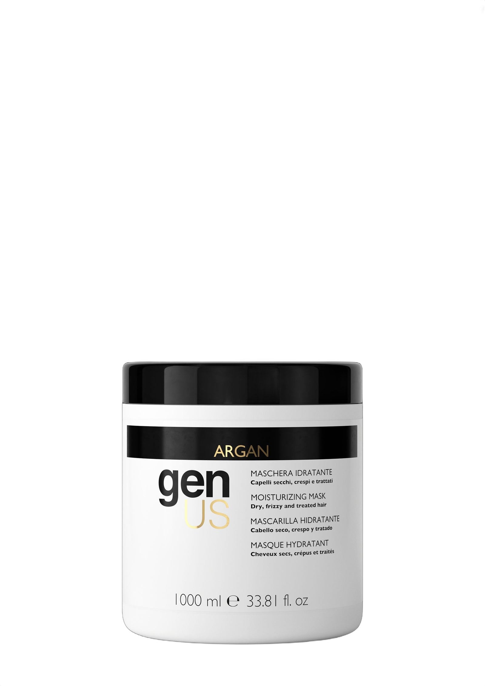 Genus Argan Hydrating Mask for Dry Frizzy Hair on white background
