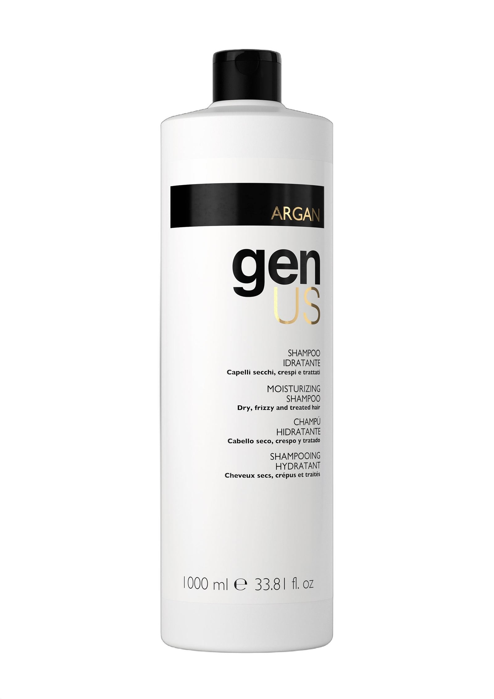 Genus Argan Hydrating Shampoo for Dry Frizzy Hair on white background