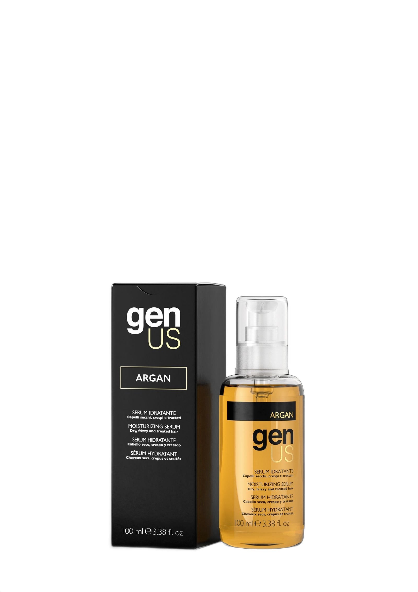 Genus Argan Moisturizing Serum for Dry and Frizzy Hair 100ml on white background
