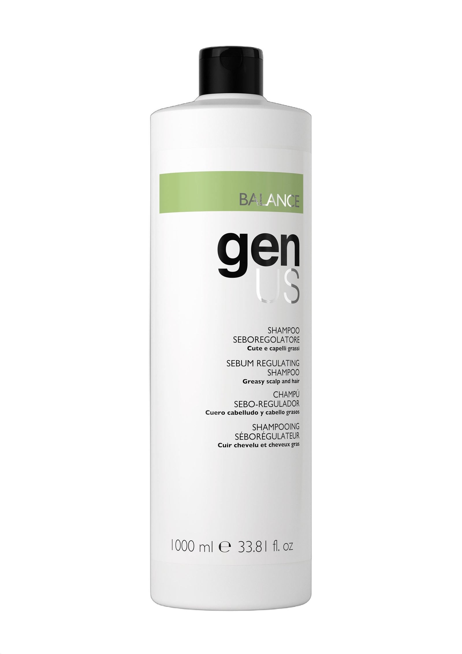 Genus Balance Sebum Regulating Shampoo for Greasy Hair and Scalp on white background