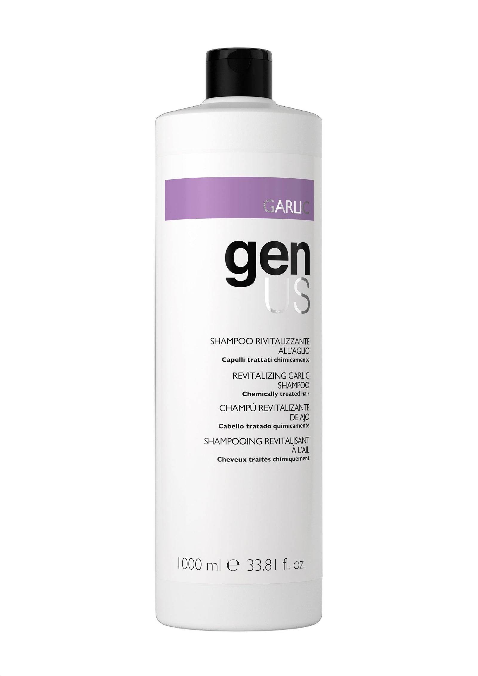 Genus Garlic Revitalizing Shampoo on white background