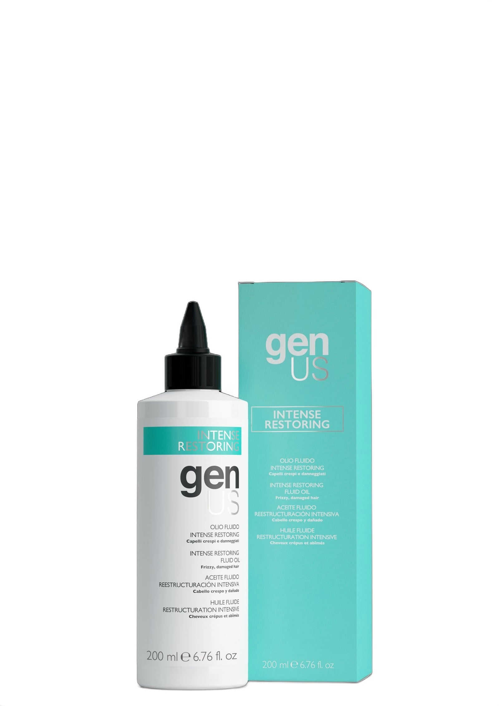 Genus Intense Restoring Fluid Oil 200ml for Frizzy Damaged Hair on white background