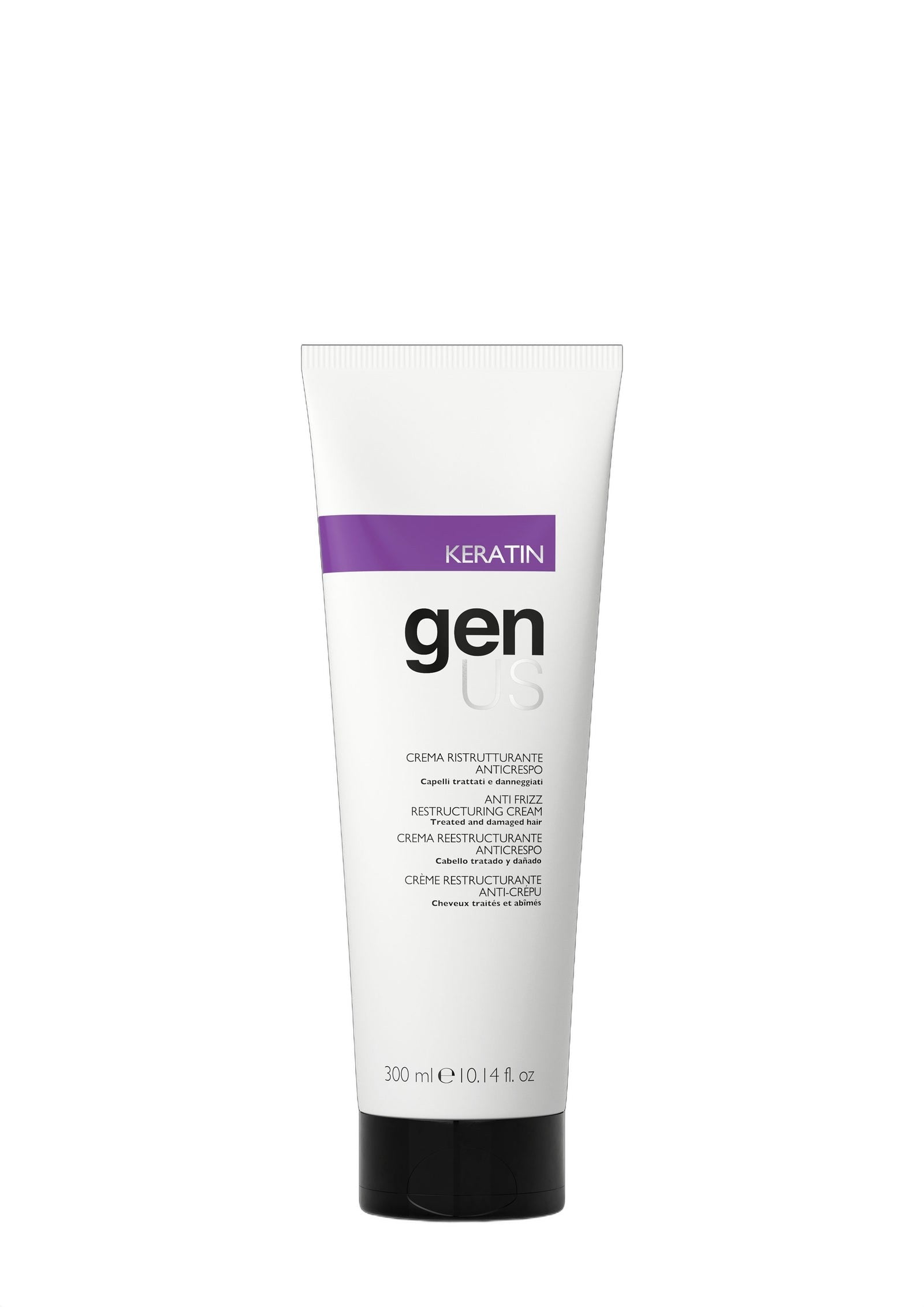 Genus Keratin Cream 300ml Restorative Fluid Emulsion for Damaged Hair on white background