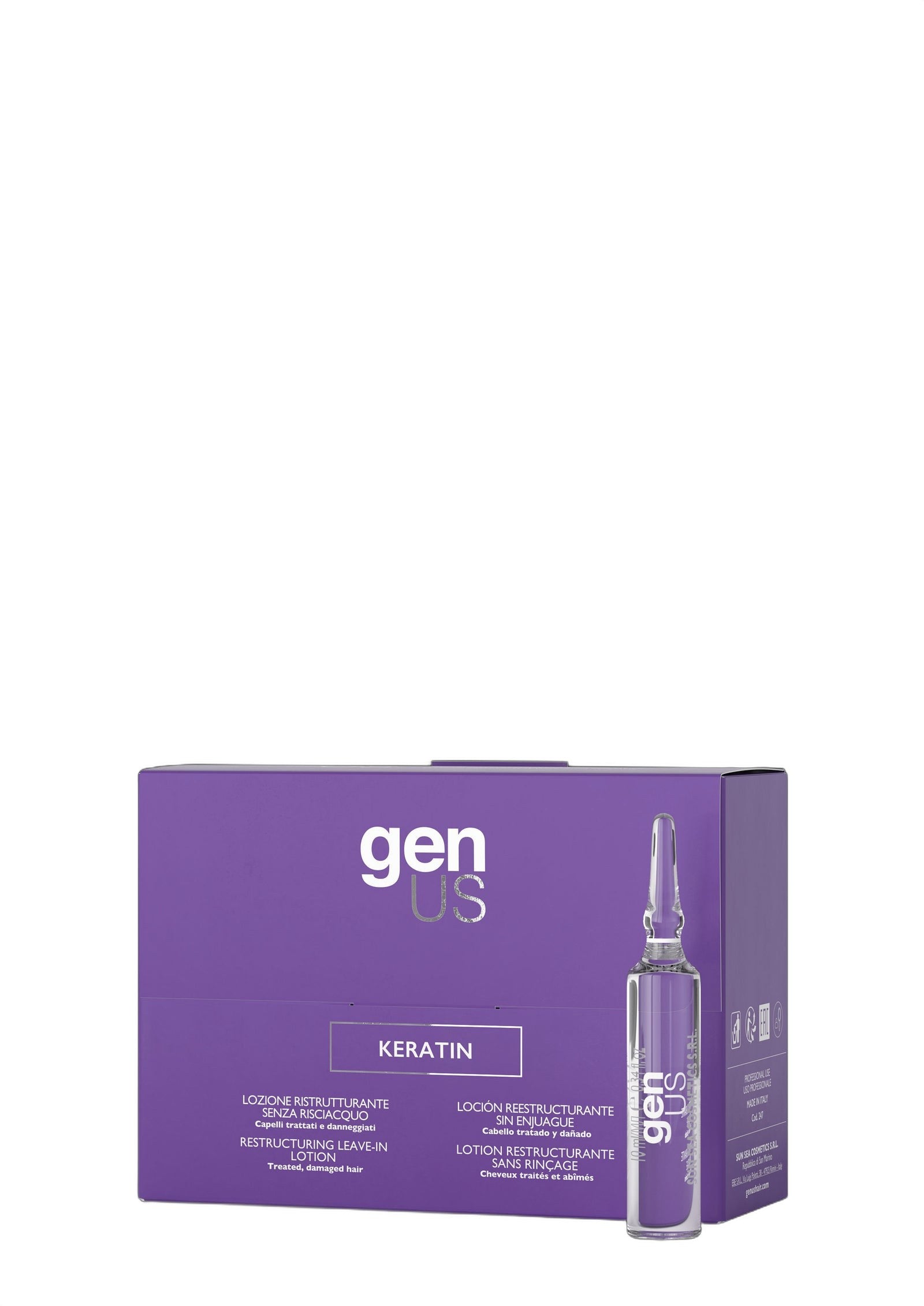 Genus Keratin Lotion Vials Hair Restructuring Treatment 10ml on white background