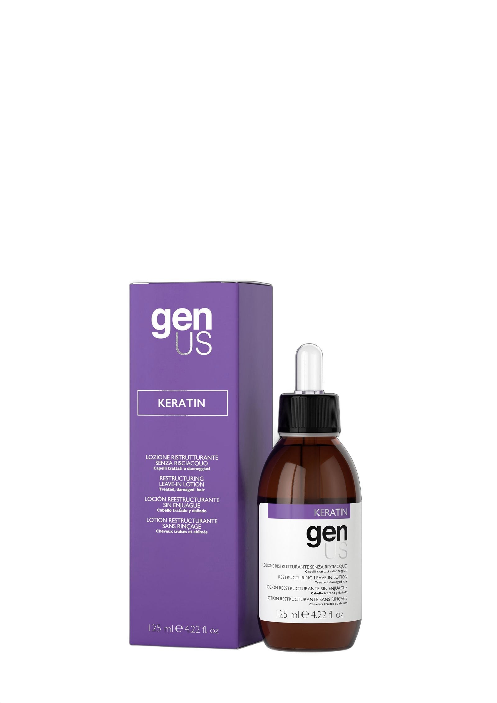 Genus Keratin Restructuring Leave-in Hair Lotion 125ml on white background
