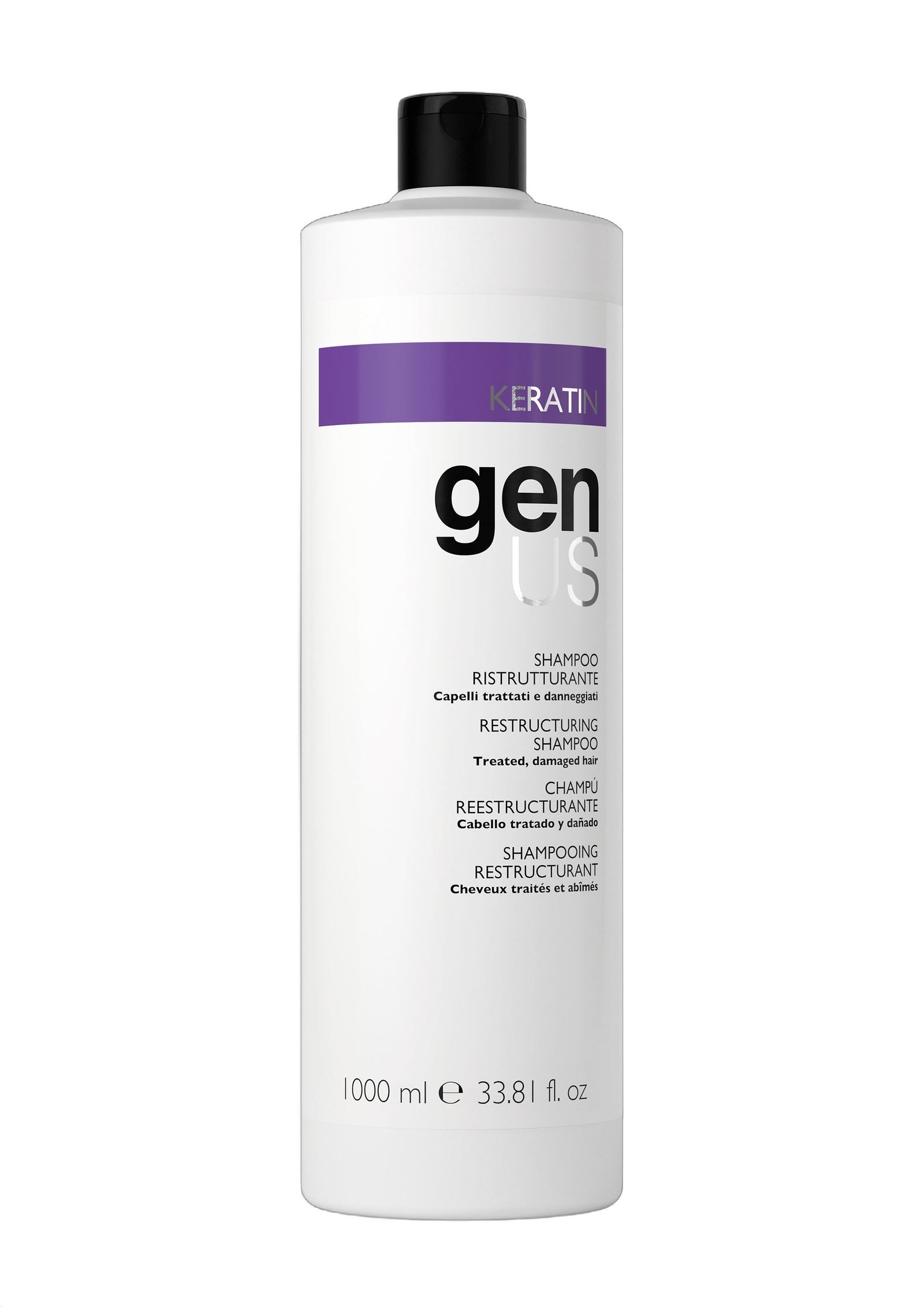 Genus Keratin Restructuring Shampoo for Damaged Treated Hair on white background