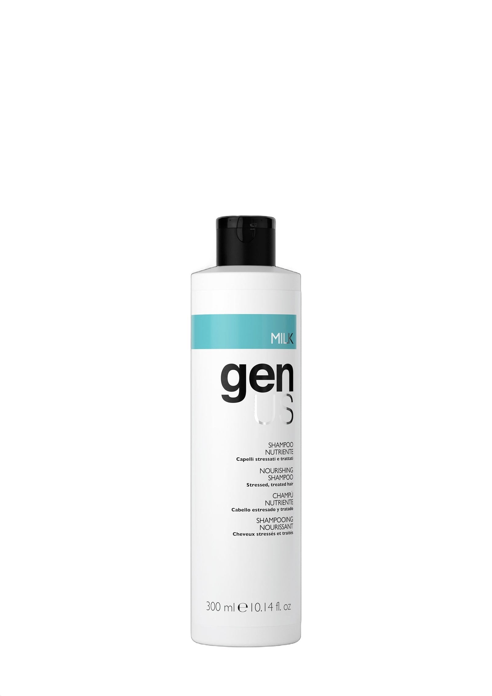 Genus Milk Nourishing Shampoo for Stressed and Treated Hair on white background