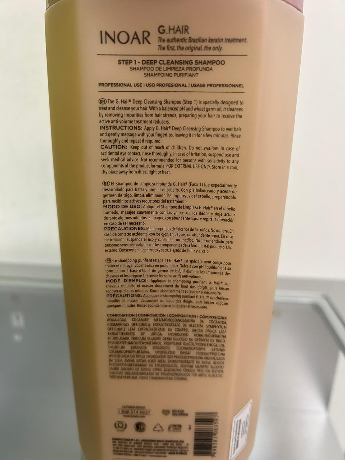 INOAR GHair Premium Shampoo Step 1 Deep Cleansing Keratin 33 fl oz