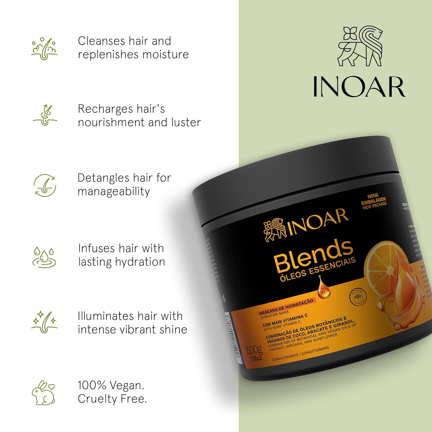 Inoar Blends Mask Moisturizing Hair Treatment With Vitamin C And Argan Oil 17.64 fl oz