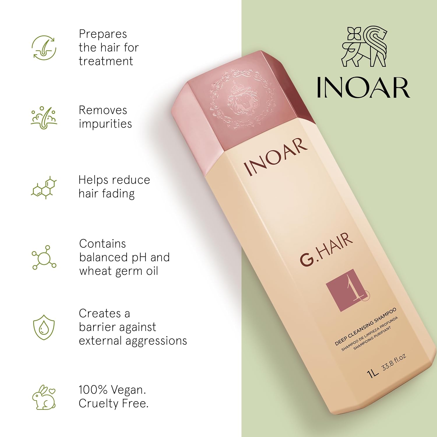 INOAR GHair Premium Shampoo Step 1 Deep Cleansing Keratin 33 fl oz