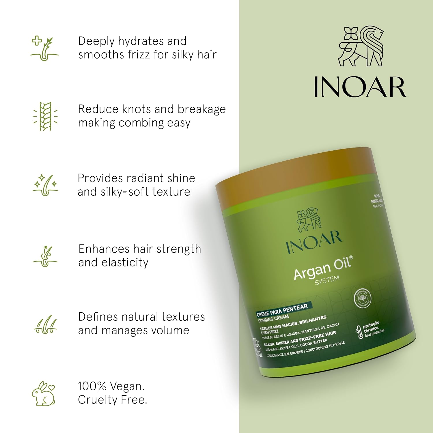INOAR Argan Oil Combing Cream Deep Hydration Smoothing 17.6 fl oz