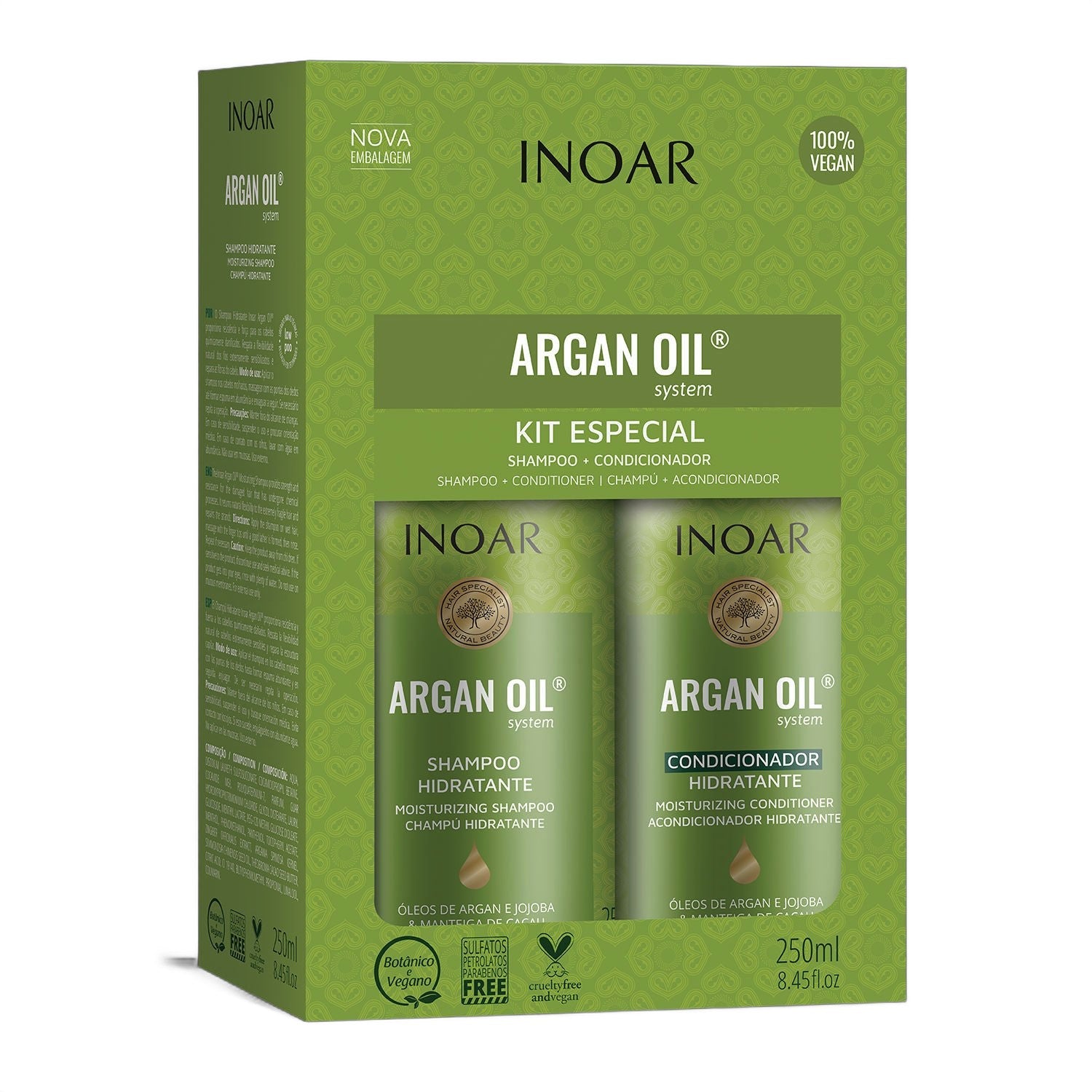 Inoar Argan Oil Shampoo and Conditioner Set 8.4 fl oz on white background