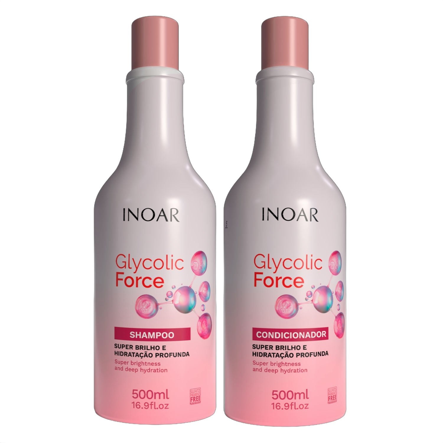 Inoar Glycolic Force Shampoo and Conditioner Kit on white background