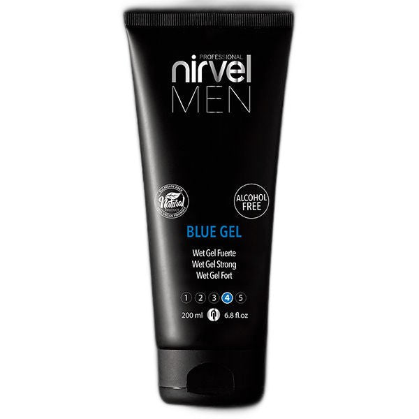 Nirvel Professional Blue Gel Strong Hold Wet Effect Hair Gel on white background